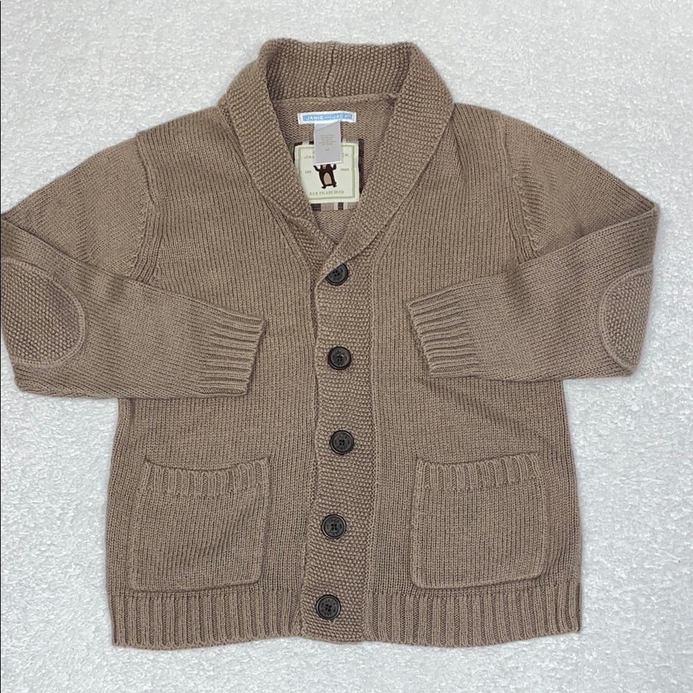 Janie and Jack Tan Knit shawl collar Cardigan ribbed sweater 5t